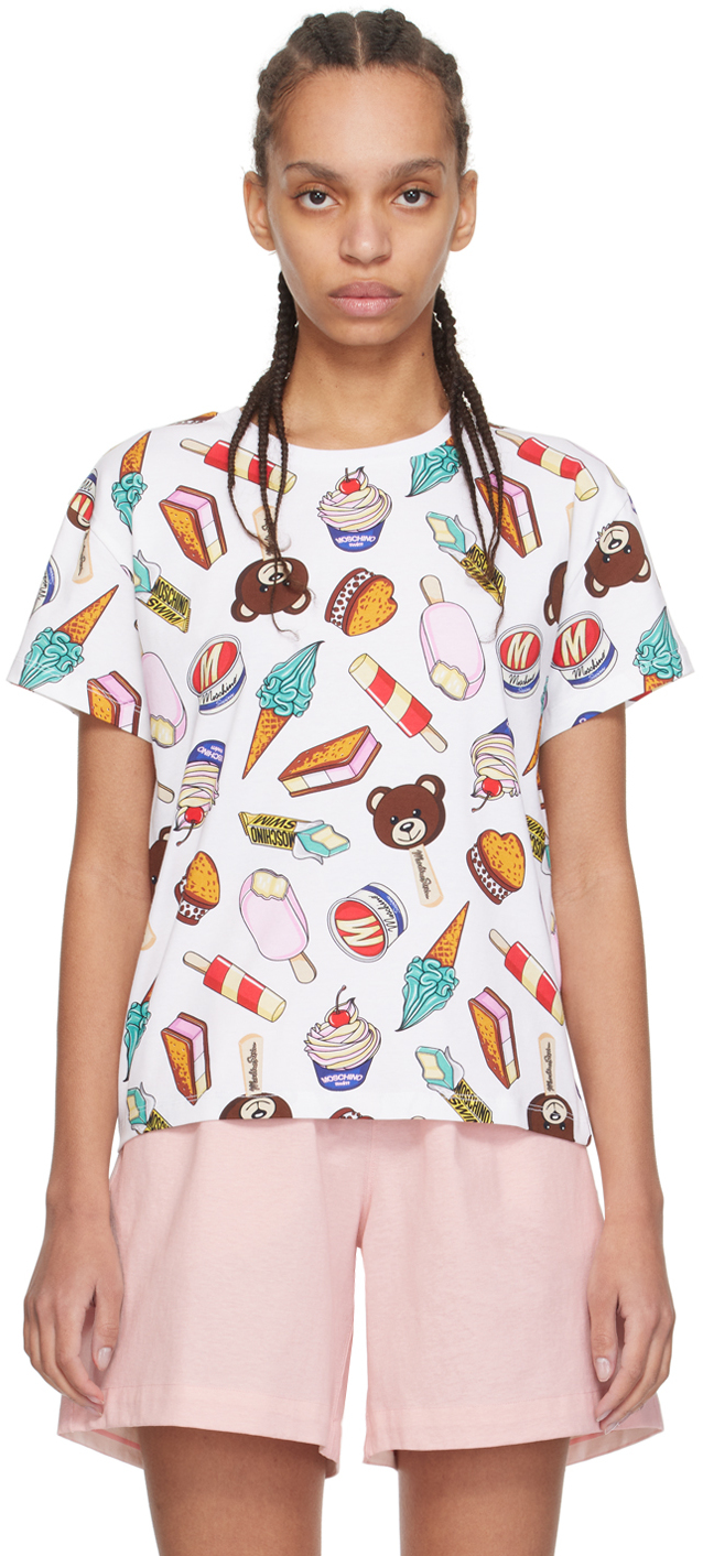 Moschino Multicolor Printed T-shirt In A1001 White
