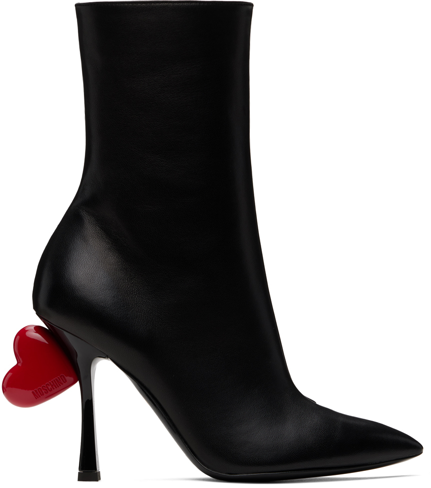 Moschino Heart-appliqué 105mm Leather Boots In Black