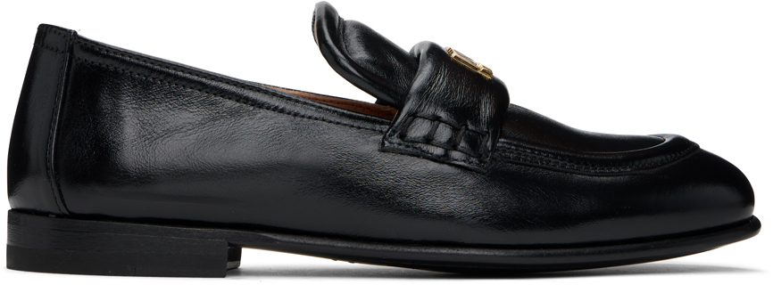 Moschino Black Metal Logo Loafers In 000 * Nero