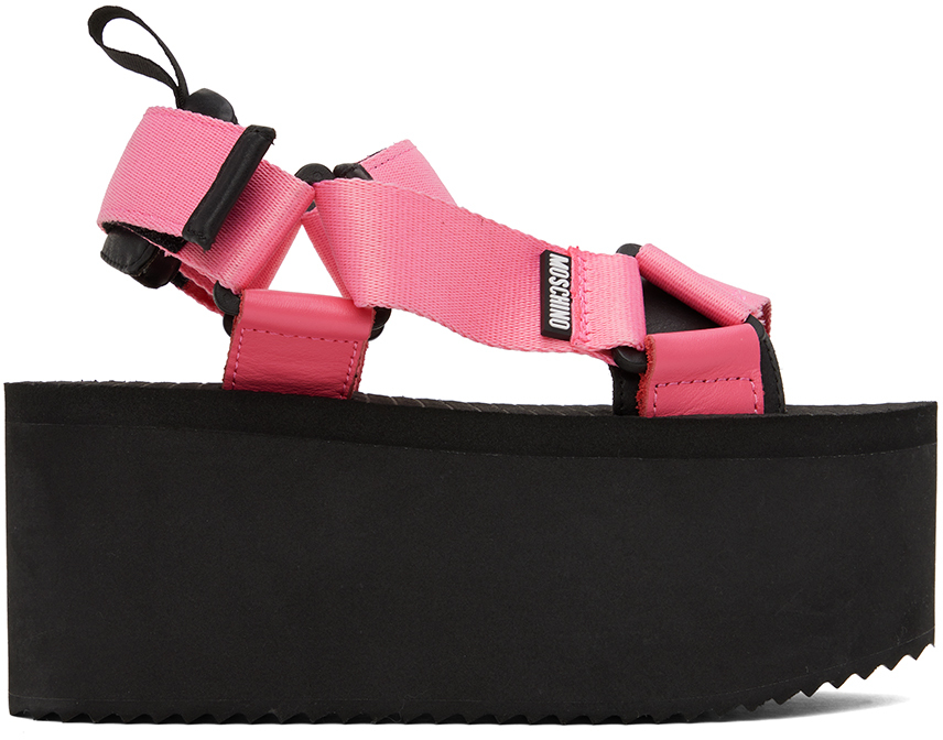 Pink & Black Wedge Sandals