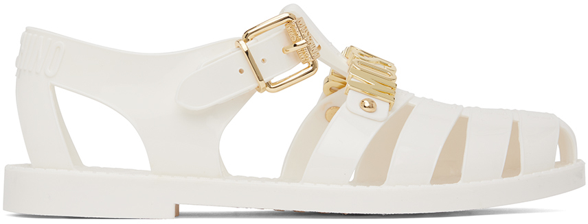 White Jelly Lettering Logo Sandals