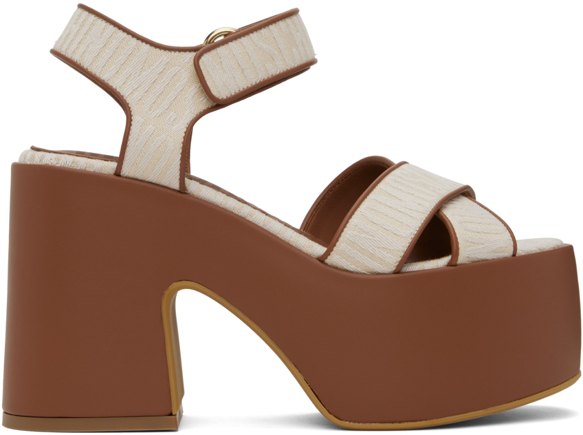 Beige & Brown Logo Heeled Sandals