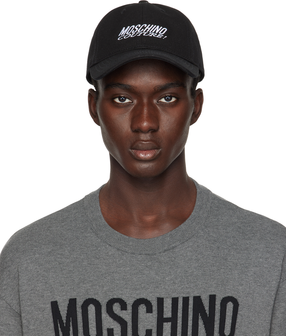 Moschino Black Embroidered Cap In A1555 Fantasy Print