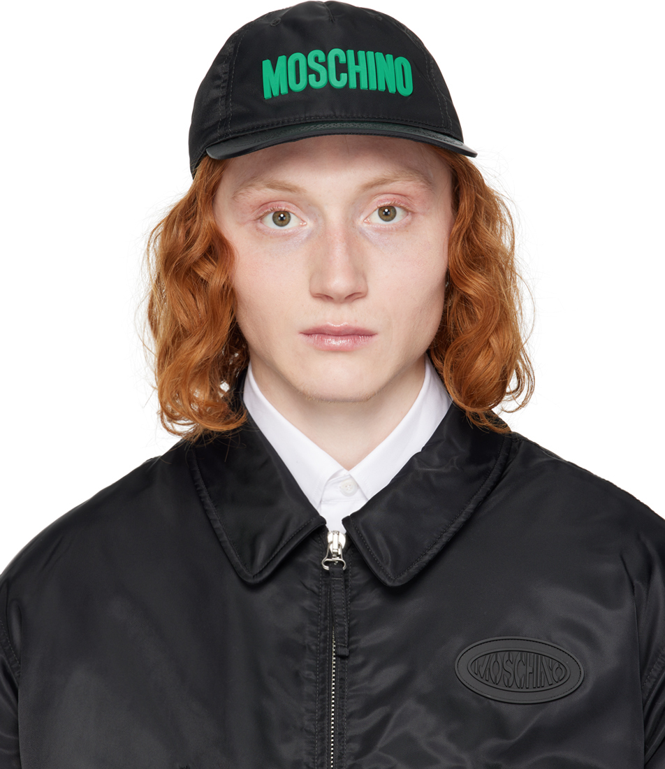 Moschino Black Logo Cap In A2555 Fantasy Print