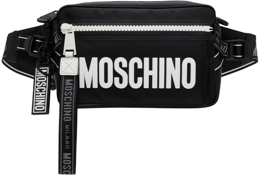 Moschino Black Logo Pouch In A1001 Fantasy Print