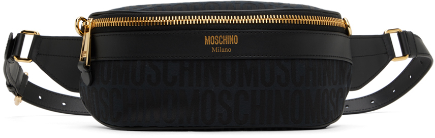 Moschino Black Jacquard Belt Bag In A1555 Fantasy Black