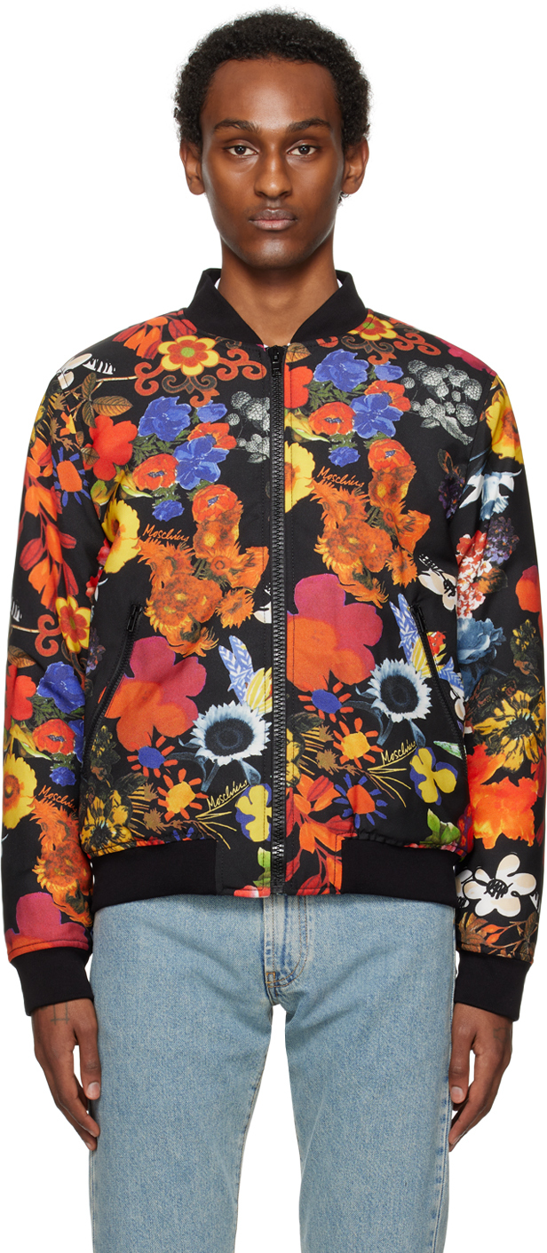 Moschino Multicolor Allover Flowers Bomber Jacket In J1888 Fantasy Print