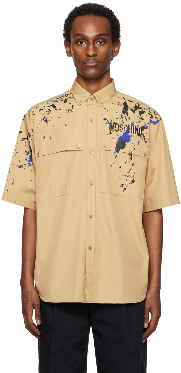Shop Moschino Beige Painted Effect Shirt In A1148 Fantasy Print