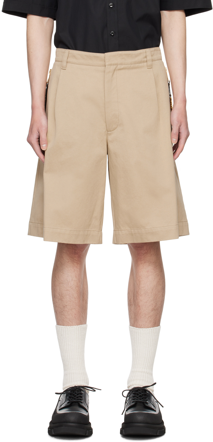 Beige Pleated Shorts