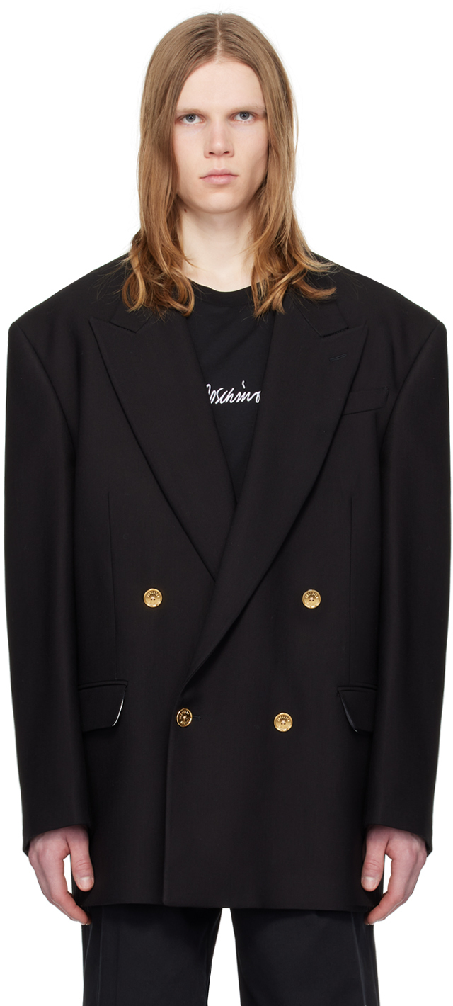 Shop Moschino Black Double-breasted Blazer In A0555