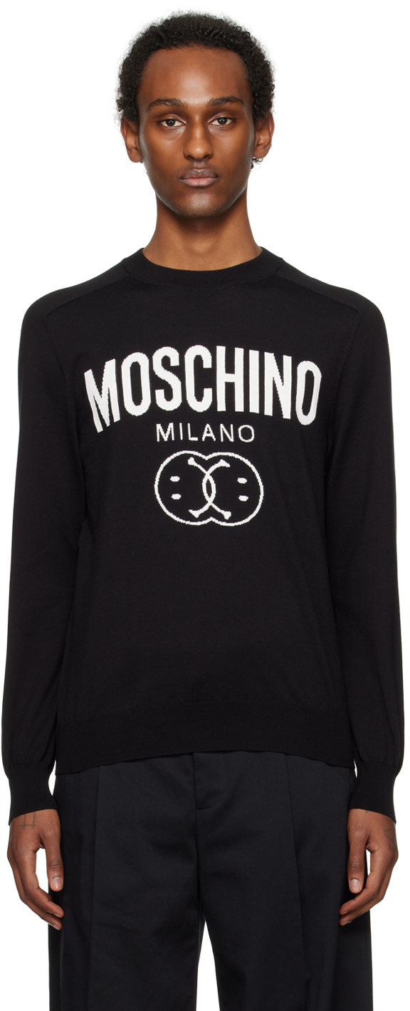 Shop Moschino Black Double Smiley Sweater In A0555 Black
