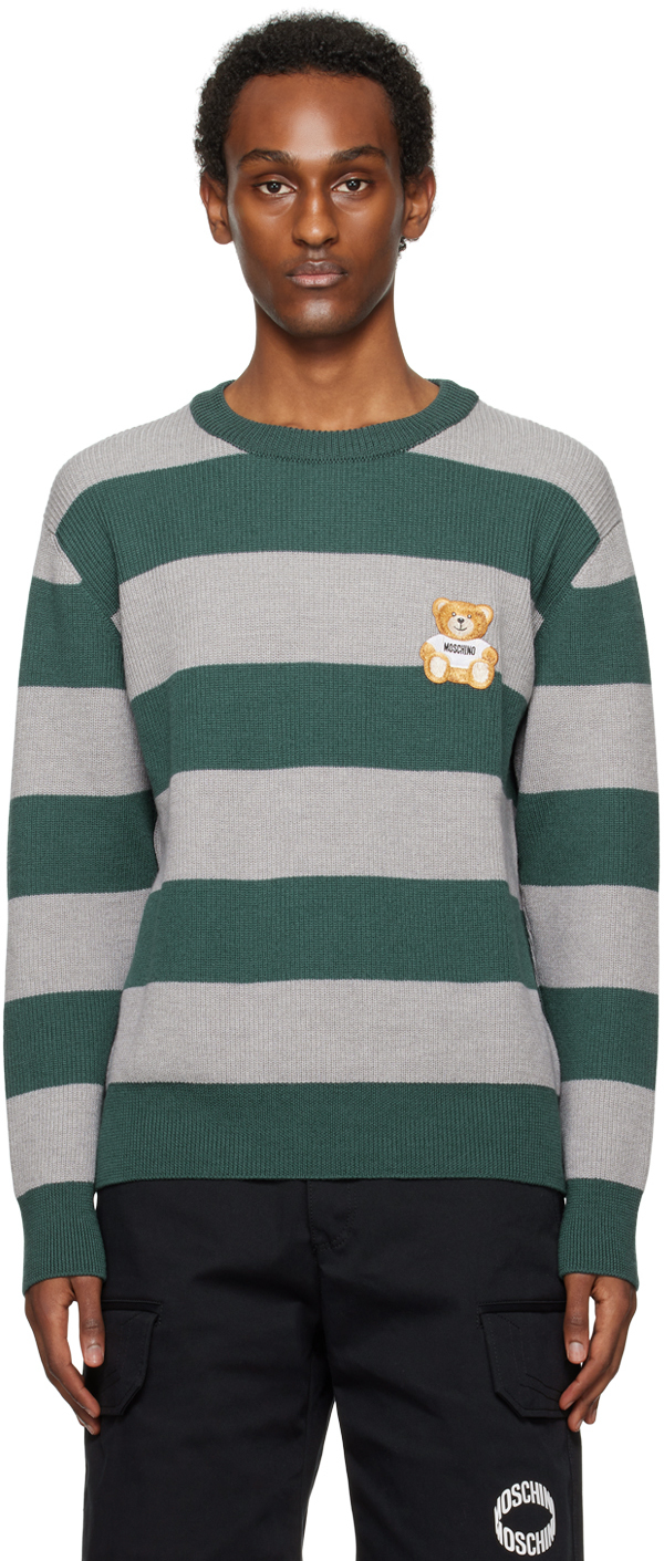 Moschino Green & Gray Teddy Patch Sweater In A1441 Fantasy Print