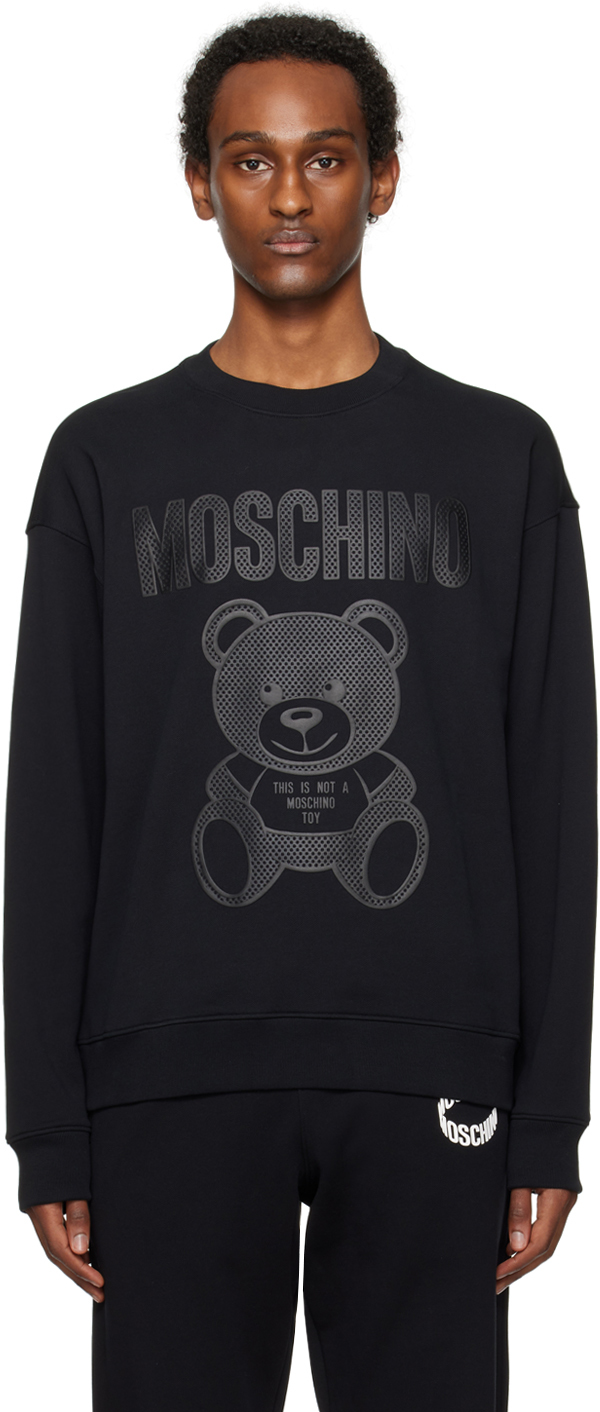 Moschino Black Teddy Mesh Sweatshirt In V1555 Fantasy Print