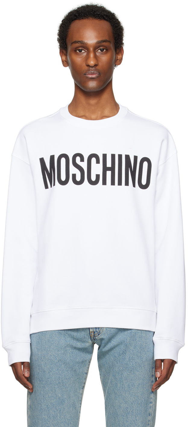 Shop Moschino White Printed Sweatshirt In A1001 Fantasy Print