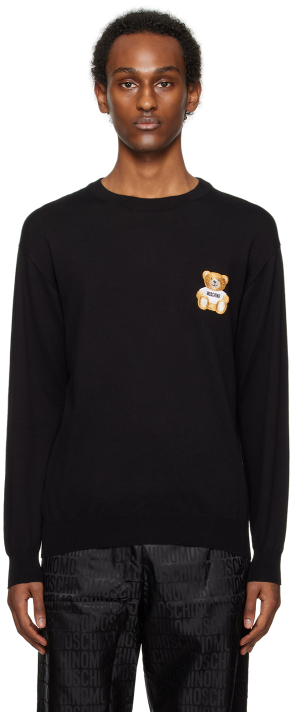 Shop Moschino Black Teddy Patch Sweater In V0555 Black