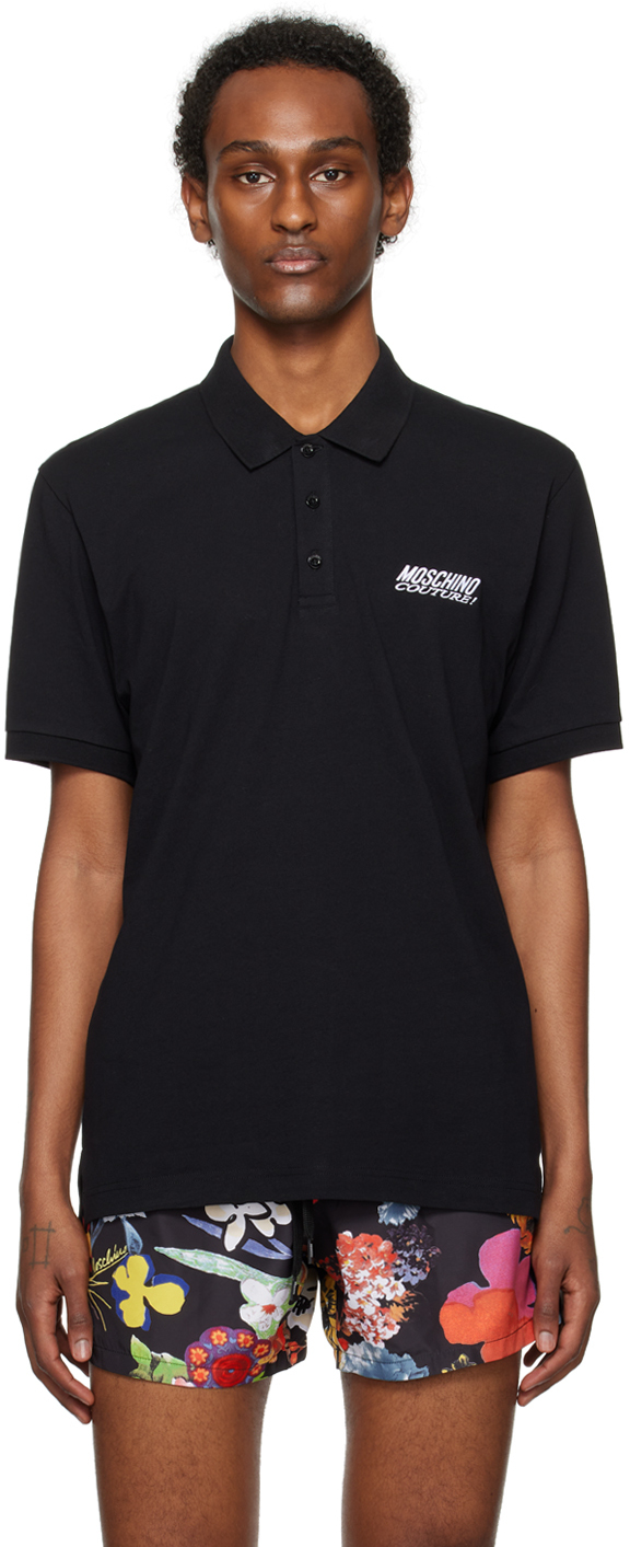 Moschino Black Embroidered Polo In A1555 Fantasy Print