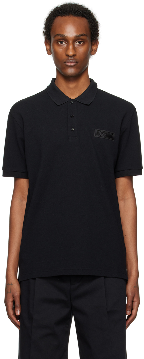Shop Moschino Black Patch Polo In A0555 Black