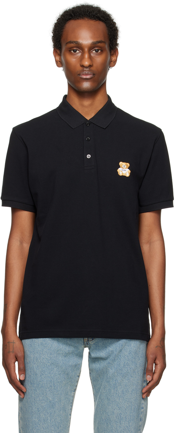 Moschino Black Embroidered Polo In A0555 Black