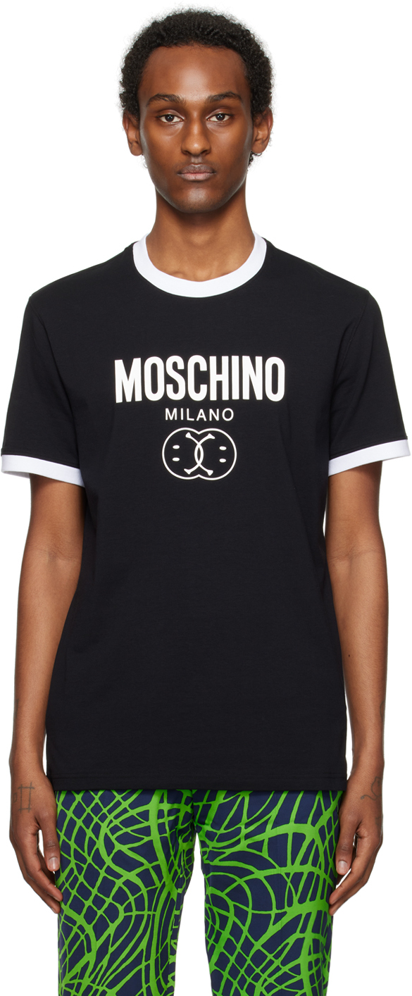 Moschino Black Double Smiley T-shirt In J2555 Fantasy Print