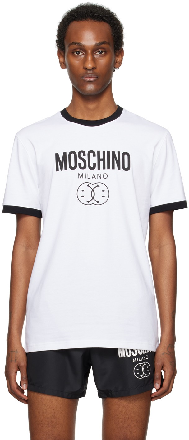 Shop Moschino White Double Smiley T-shirt In J2001 Fantasy Print