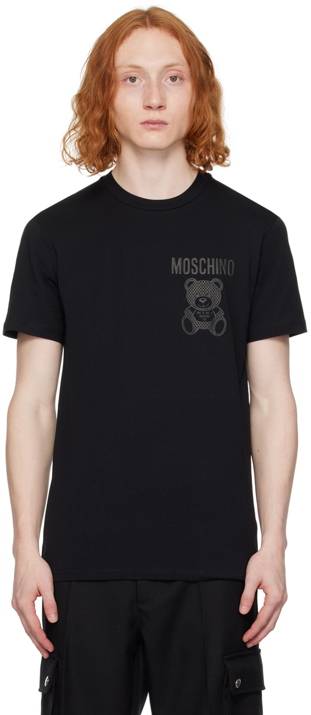 Moschino Black Bonded T-shirt In V1555 Fantasy Print