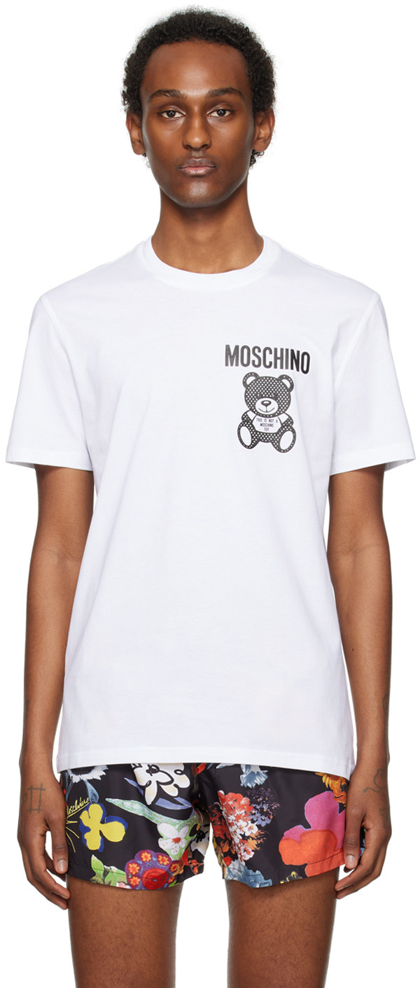 Shop Moschino White Small Teddy Mesh T-shirt In V1001 Fantasy Print
