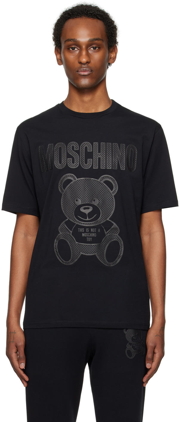 Moschino Black Teddy Mesh T-shirt In V1555 Fantasy Print