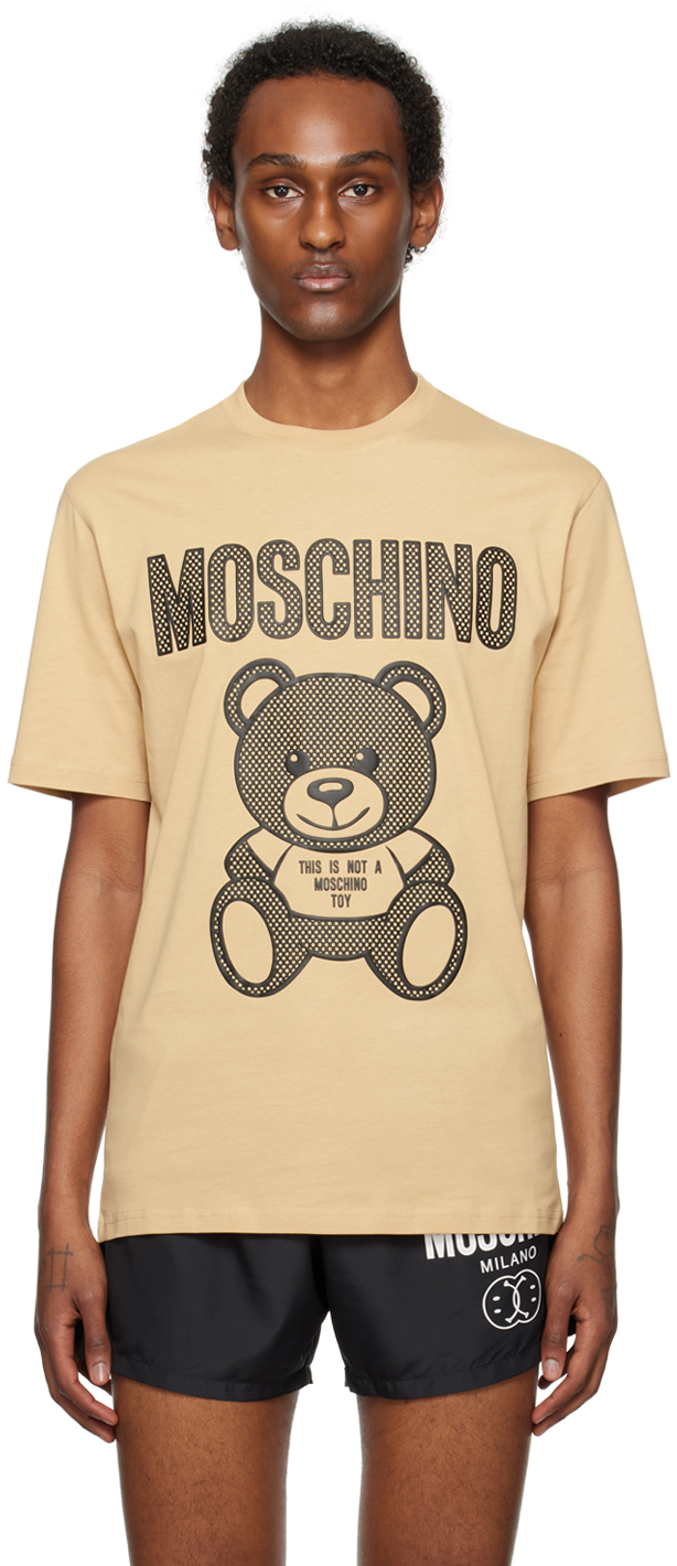 Moschino Beige Teddy Mesh T-shirt In V1148 Fantasy Print