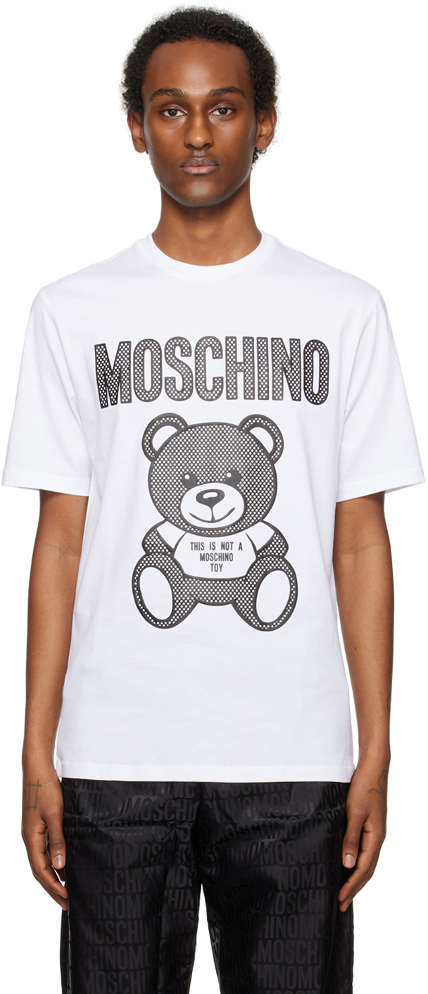 Shop Moschino White Teddy Mesh T-shirt In V1001 Fantasy Print