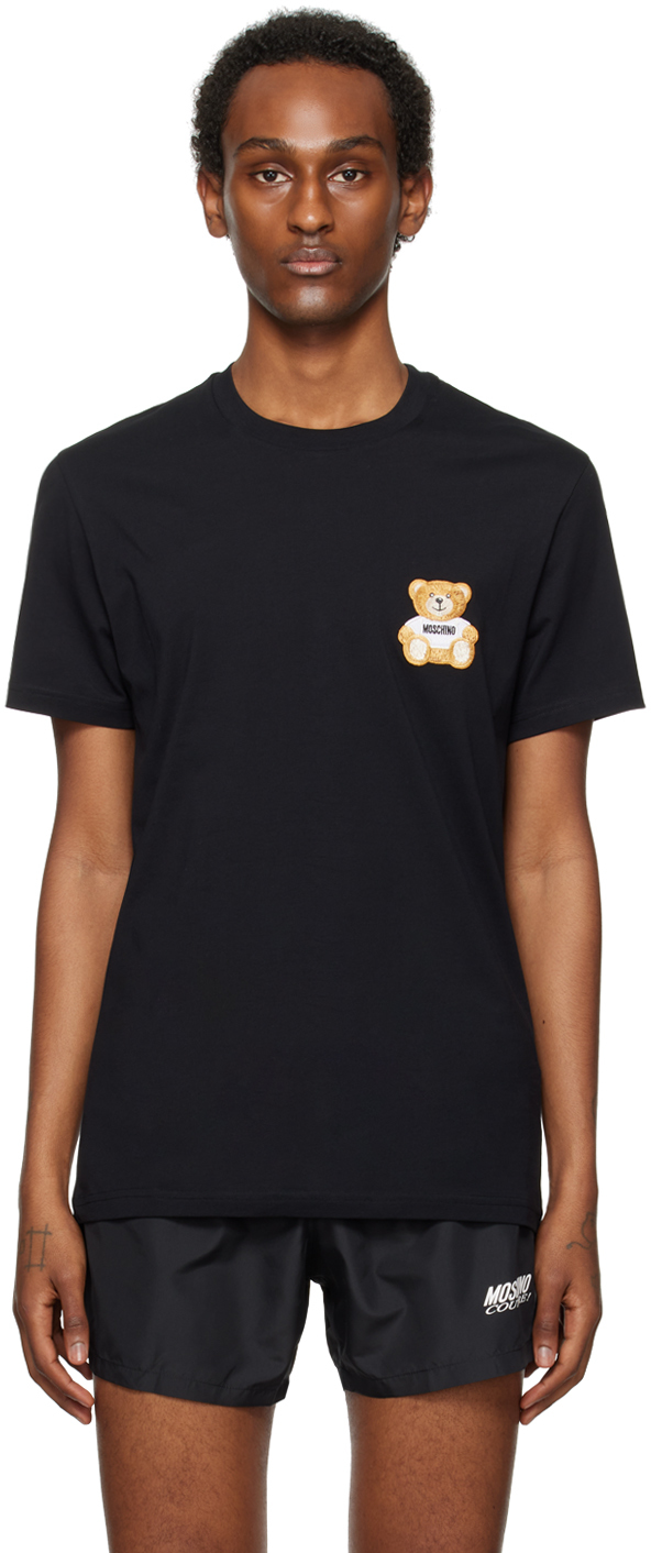 Moschino Black Teddy Patch T-shirt In V0555 Black