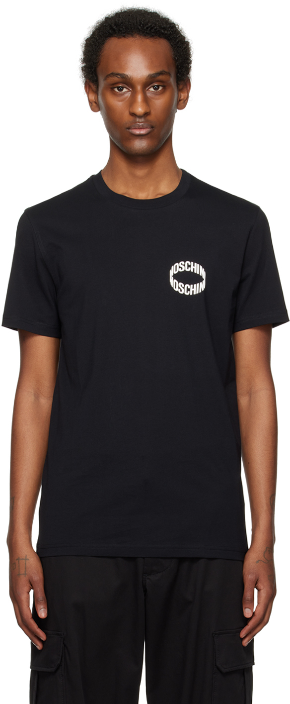 Shop Moschino Black Loop T-shirt In A1555 Fantasy Print
