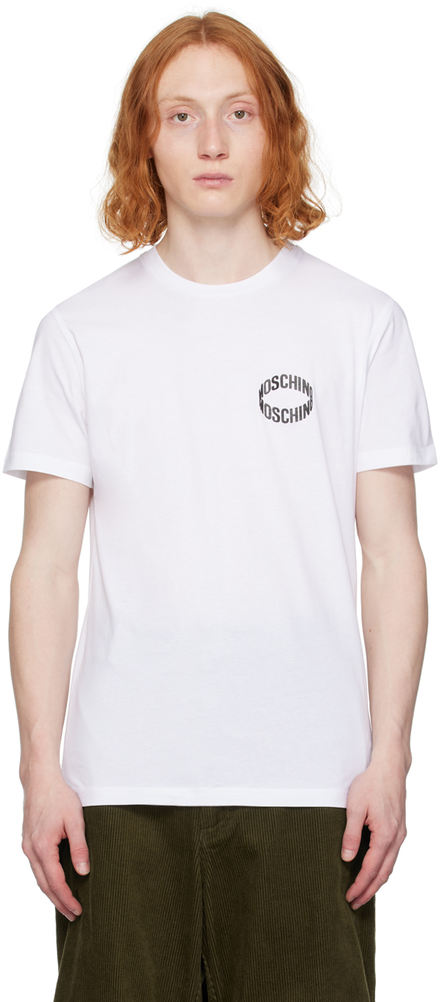 Moschino White Bonded T-shirt In A1001 Fantasy Print