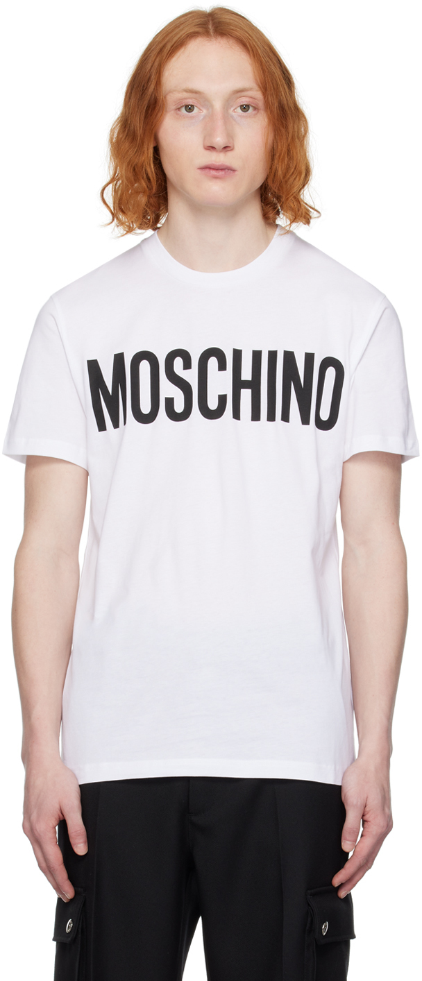 Shop Moschino White Print T-shirt In A1001 Fantasy Print