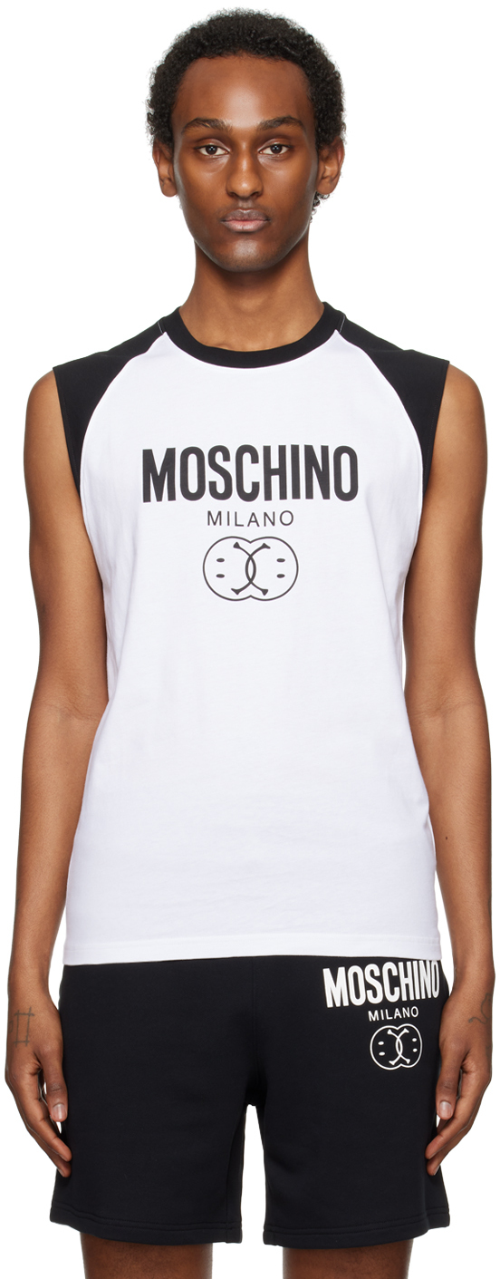 Moschino Logo Print Cotton Jersey Tank Top In White,black