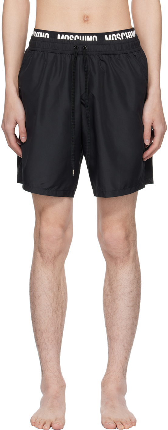 Shop Moschino Black Bonded Swim Shorts