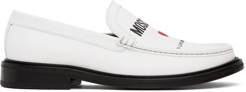 Shop Moschino White College Loafers In 100