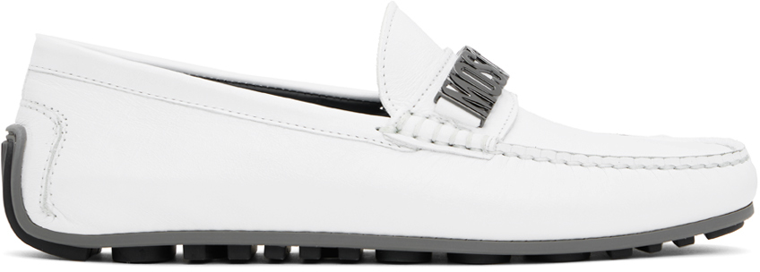 Moschino White Driver Loafers In 10b