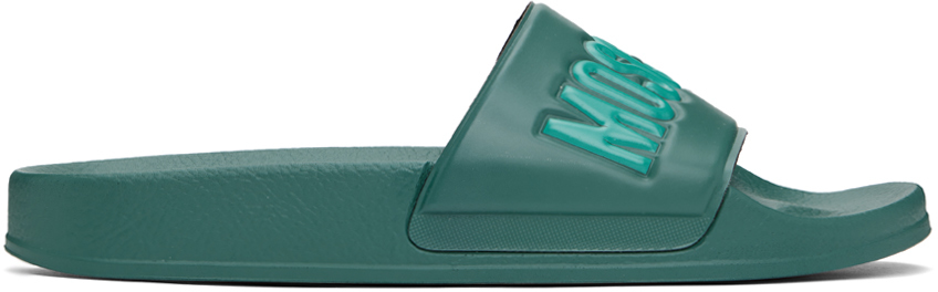 Moschino Green Rubber Logo Pool Slides In 86a * Fantasy Colour