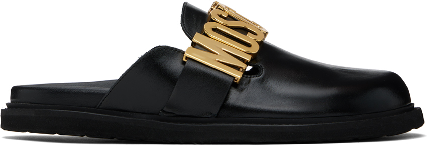 Moschino Black Lettering Sandals In 000 * Nero
