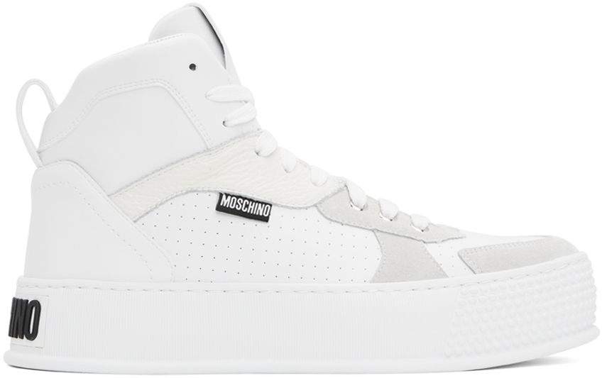 Moschino White Bumps & Stripes High-top Sneakers In 10b