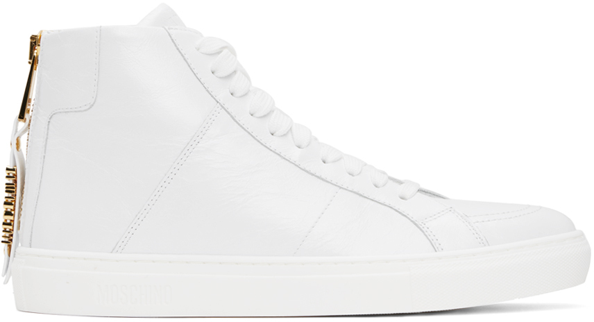 Shop Moschino White High-top Sneakers In 100