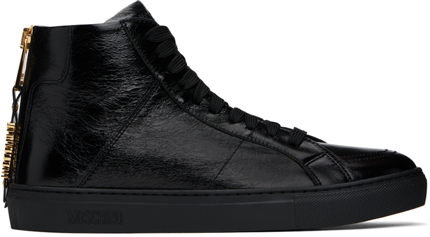 Shop Moschino Black High-top Sneakers In 0