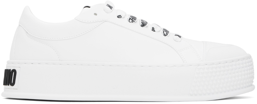 Moschino White Bumps & Stripes Sneakers In 100 * Bianco