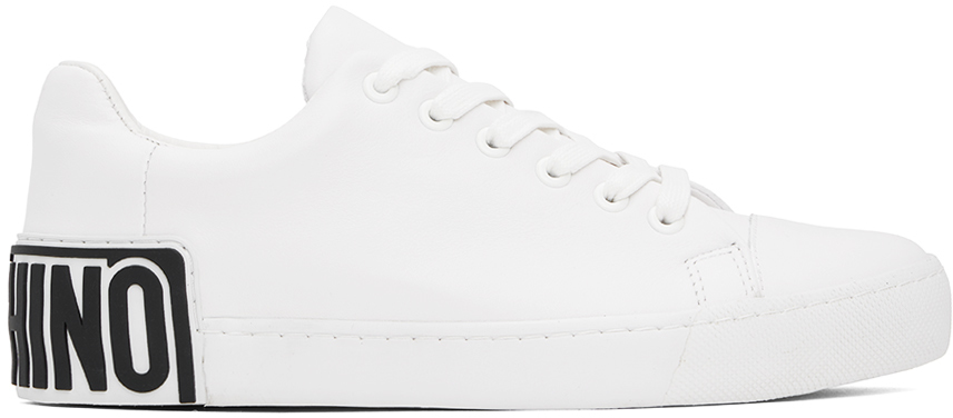 Moschino White Maxi Logo Calfskin Sneakers In 100 * Bianco
