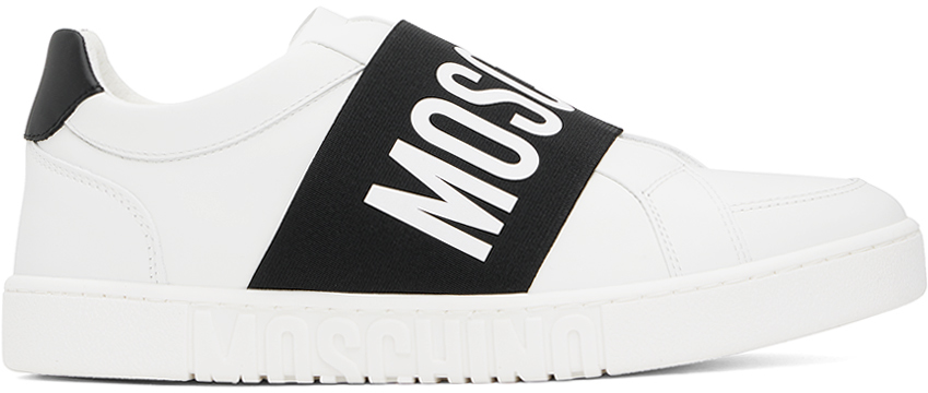Moschino Black & White Slip-on Sneakers In 10a * Fantasy Color