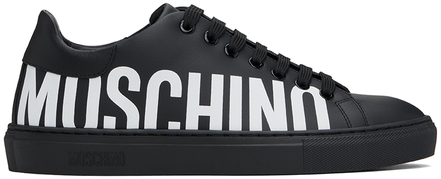 Moschino Black Leather Logo Sneakers In 000 * Nero
