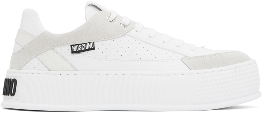 Moschino White & Gray Bumps & Stripes Sneakers In 10a