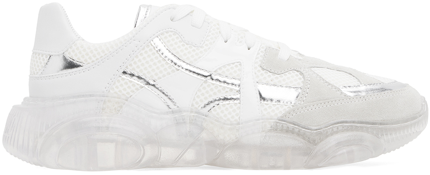 Moschino White Teddy Transparent Sole Sneakers In 10a