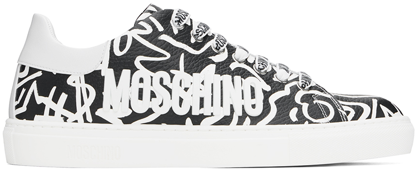Moschino Black Leather Low-top Sneakers In 00a