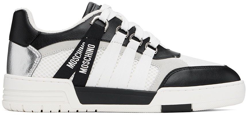Shop Moschino Black & White Streetball Sneakers In 10a
